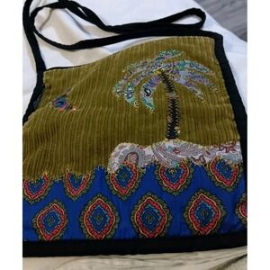 Ixchel  Boho Corduroy Shoulder Cross Bag 10 x 9 Moon Palmtree Embroidery Hippie